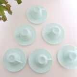 6 cups set and under cups in water green opaline