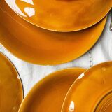 6 Vintage Longchamp amber earthenware plates, France 1970