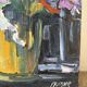 Violet bouquet at the window, oil on canvas signed Lilas Paumier.