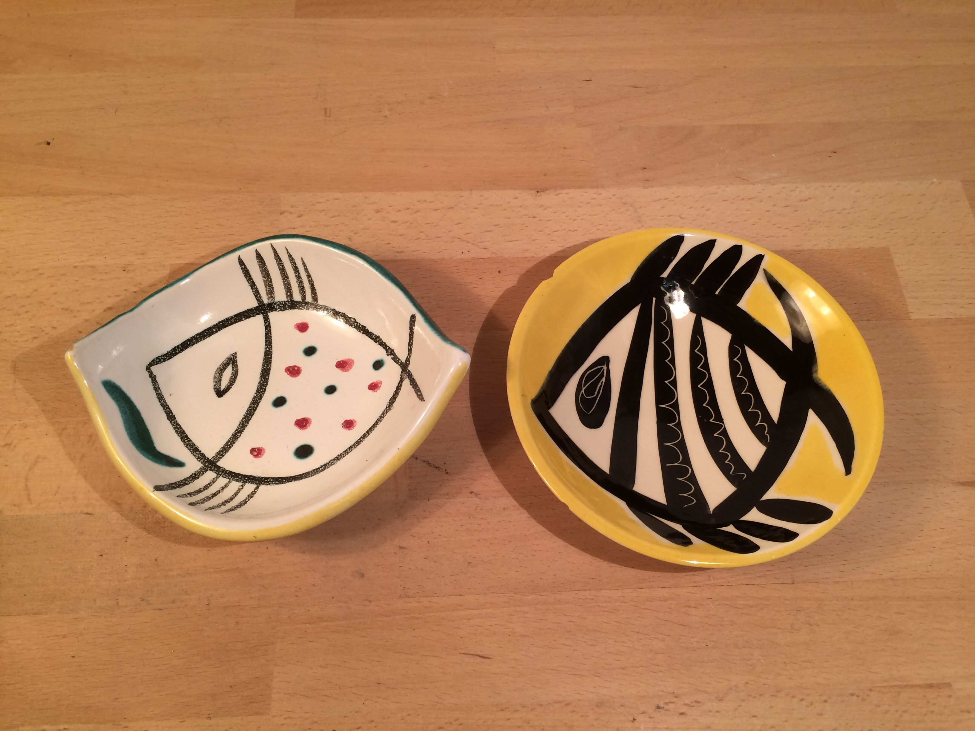 2 ceramic cups Jacques Pouchain, Poet Laval, empty pocket, fish