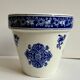 Gien flowerpot in blue and white enamelled earthenware