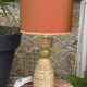 Large vintage sculptural lamp from the 60s/70s – olive green ceramic & very fine fibres.