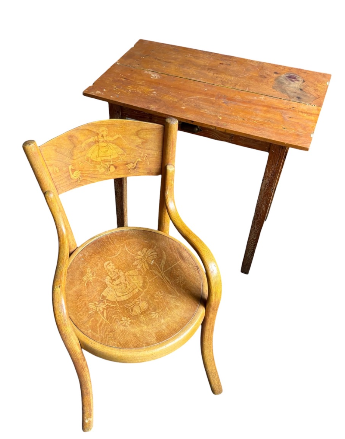 Fischel children's chair in curved wood and desk with 1 drawer