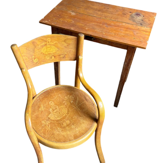 Fischel children's chair in curved wood and desk with 1 drawer