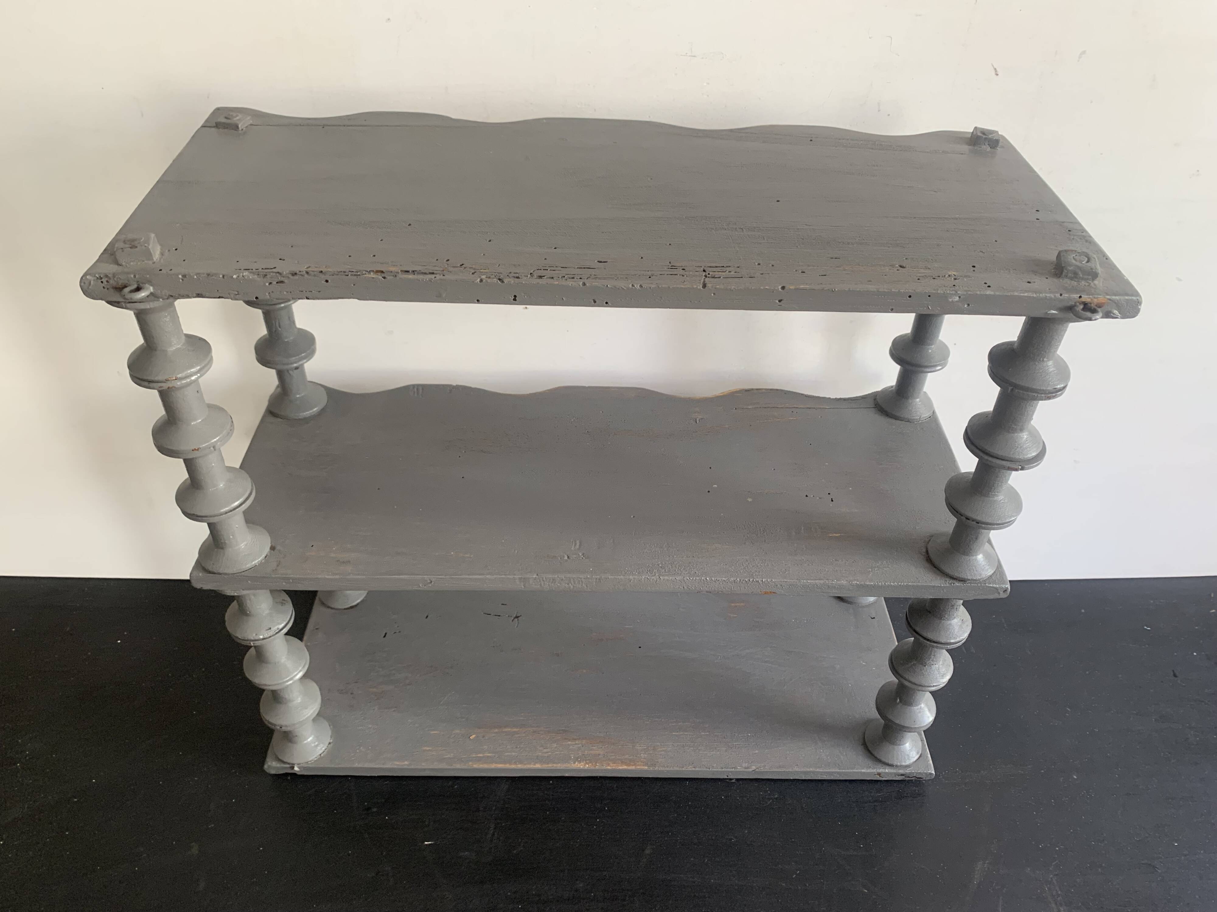 Antique grey wooden wall shelf – “bobine” model circa 1910
