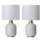 Murano Glass Table Lamps from the 1970s, White Opaline and Brass