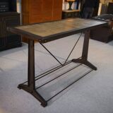 Industrial console with oak top