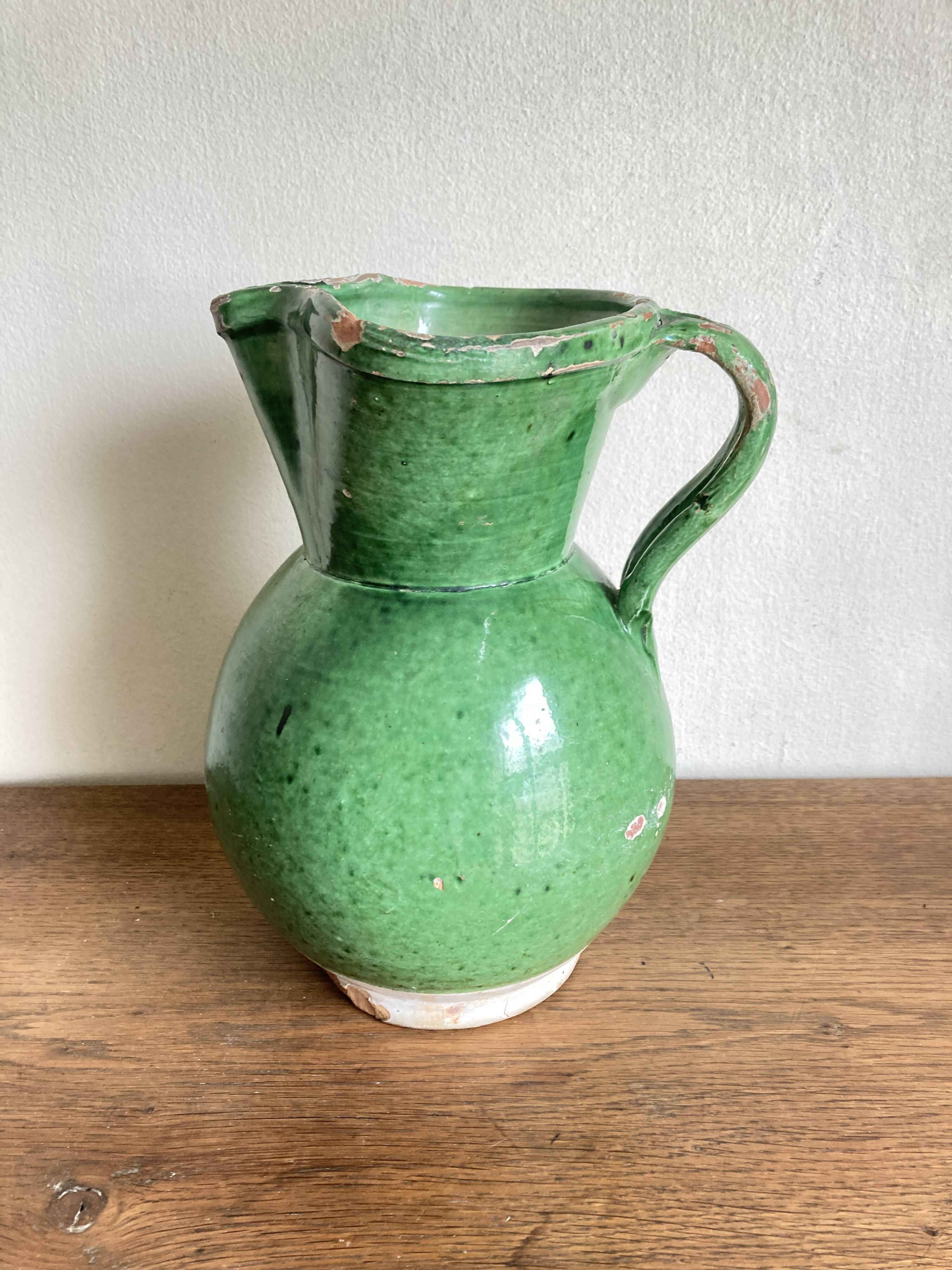 Vase pitcher Sicily Italy in glazed earthenware folk art 1950
