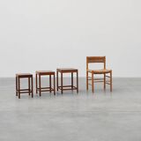 Set of 3 oak wood stacking tables in Art Deco style, France ca. 1925