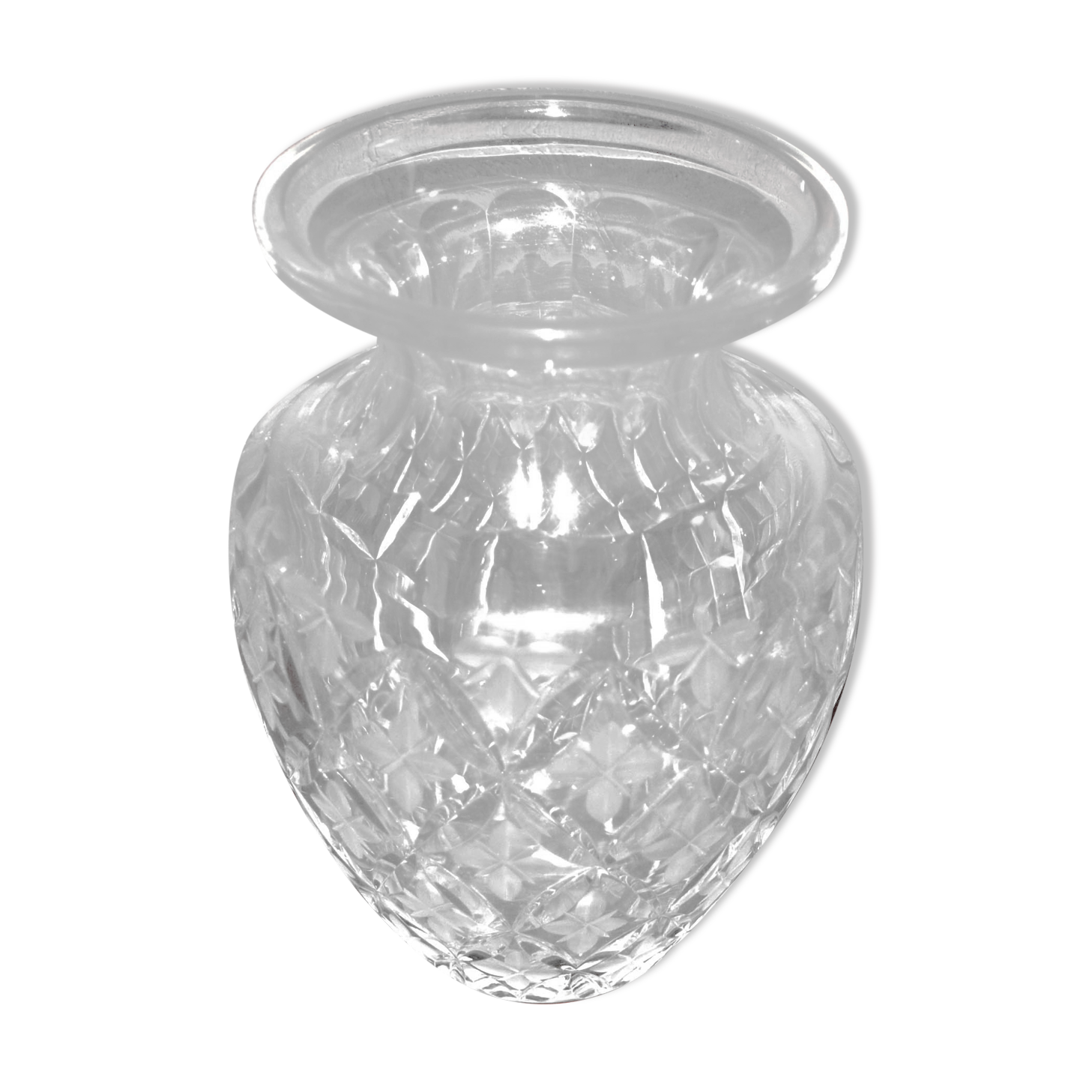 Bohemian crystal baluster vase - richly carved decoration engraved with clover