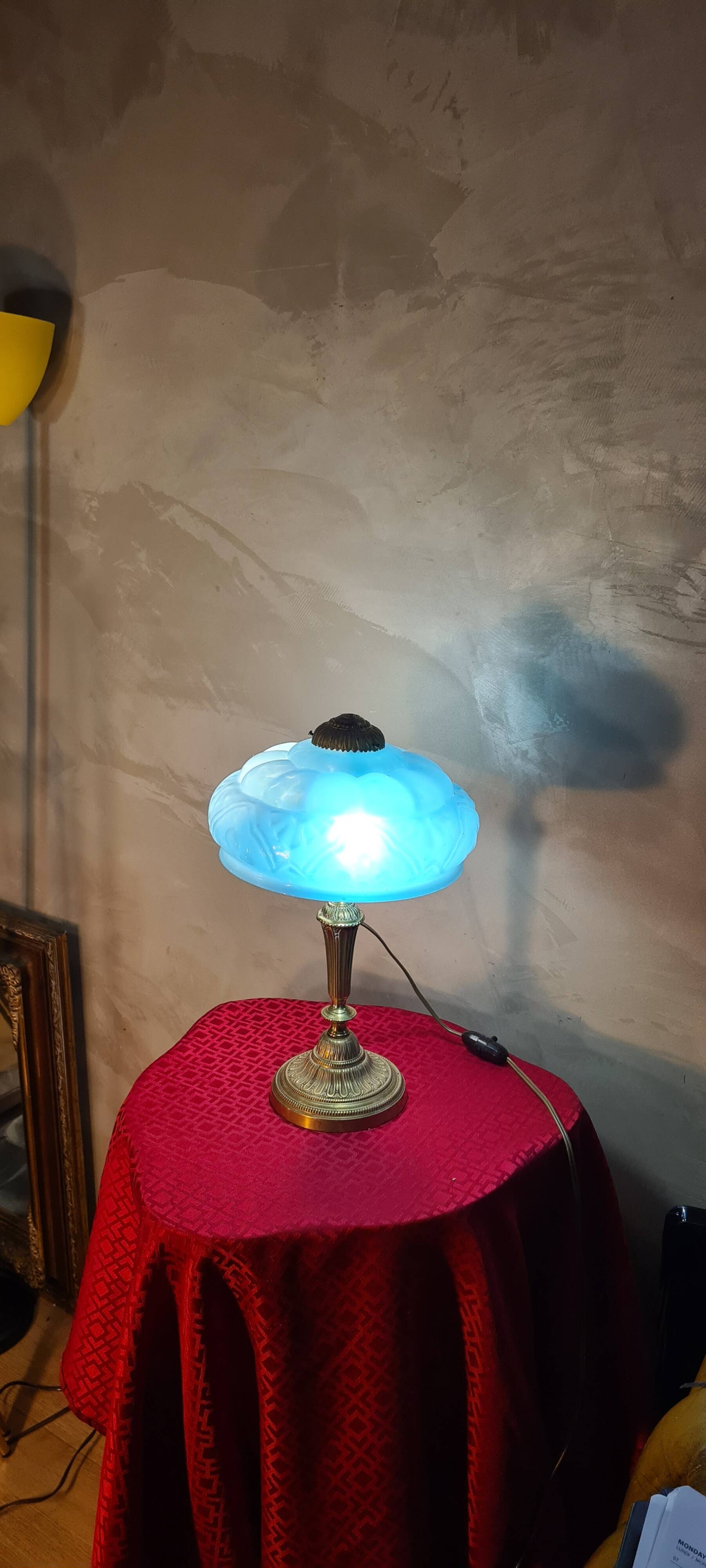 Bronze and blue opaline lamp 42x24