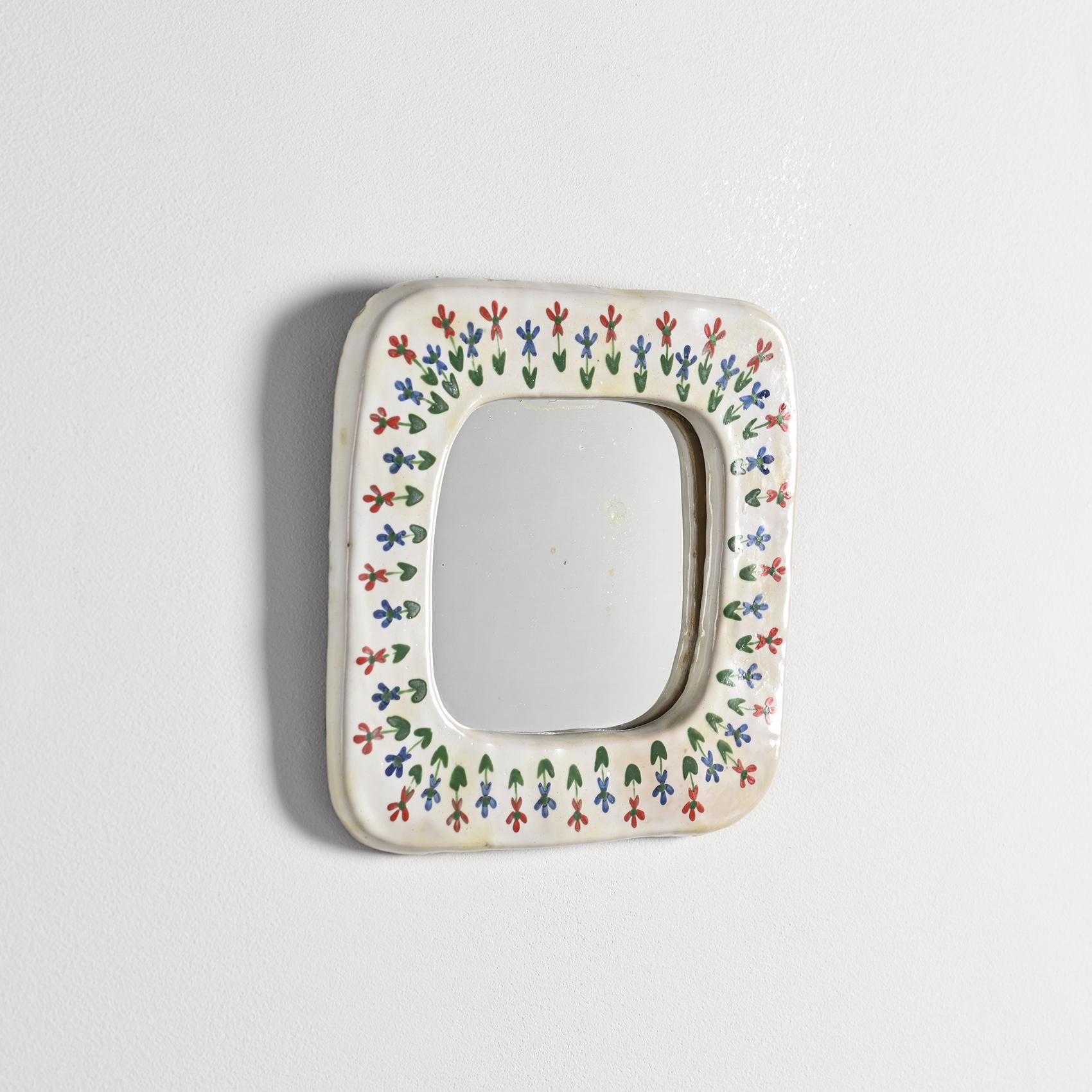 Ceramic mirror, Les Quatre Potiers, France circa 1965