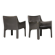 Pair of Cassina Cab 414 sun loungers in grey elephant skin by Mario Bellini.