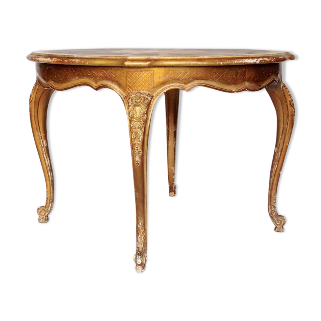 Table de style Louis XV à allonges signée M.Hirch bois laqué doré circa