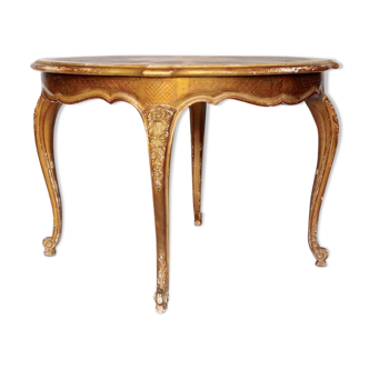 Table de style Louis XV à allonges signée M.Hirch bois laqué doré circa 1950"
