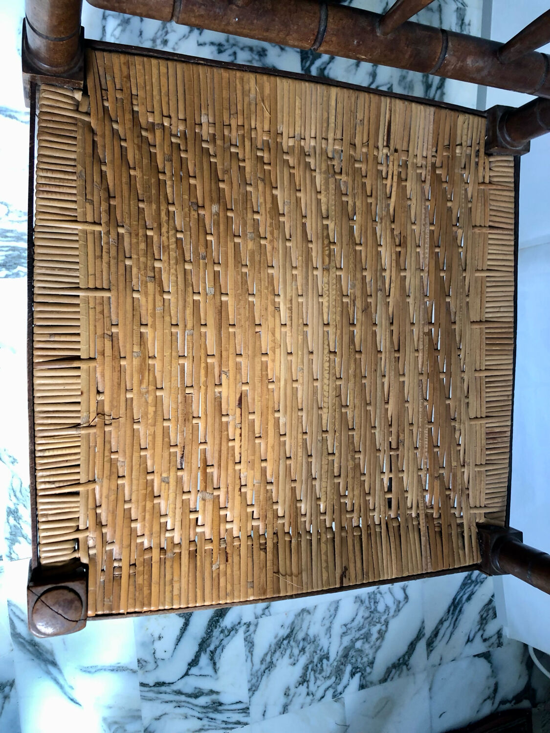 Art Deco corner chair in wood and rattan, 1930