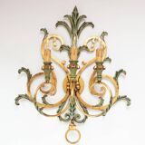Large Italian wall lamp in gold and green metal. 90s