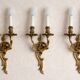3 gold wall sconces in Louis XV style, rocaille.