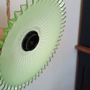 Portable lamp with green and white glass suspension