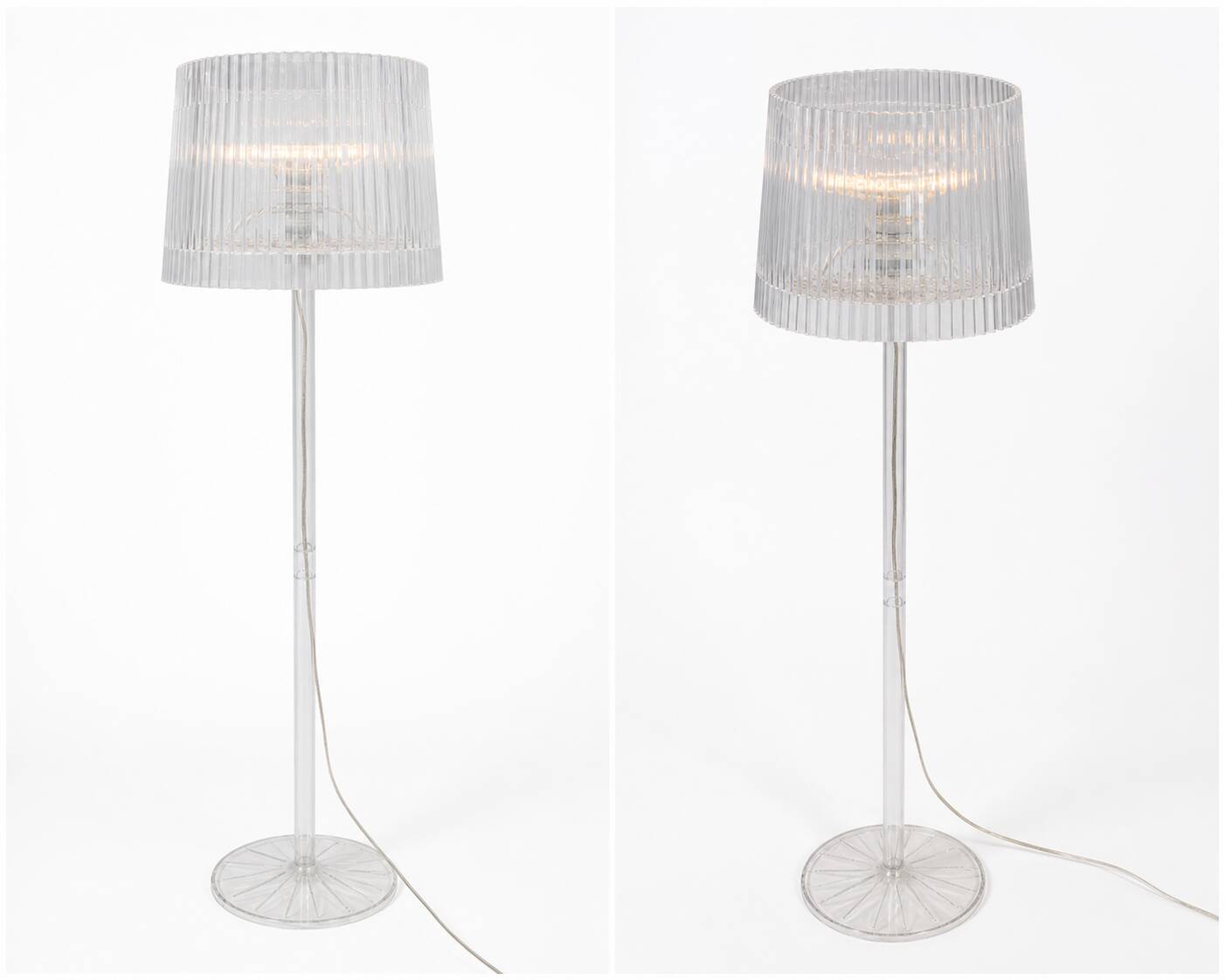 Transparent designer floor lamp – Kartell style – pleated lampshade
