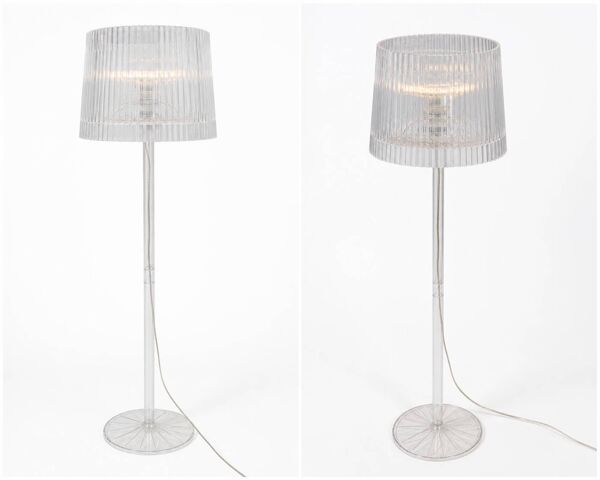 Lampadaire design transparent – style Kartell – abat-jour plissé