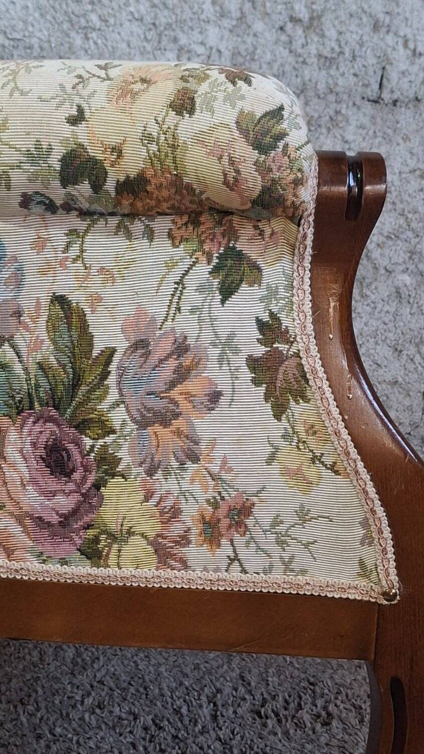 Louis XV style armchair with floral jacquard upholstery.