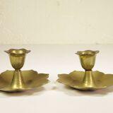 Pair of brass "flower" candlesticks