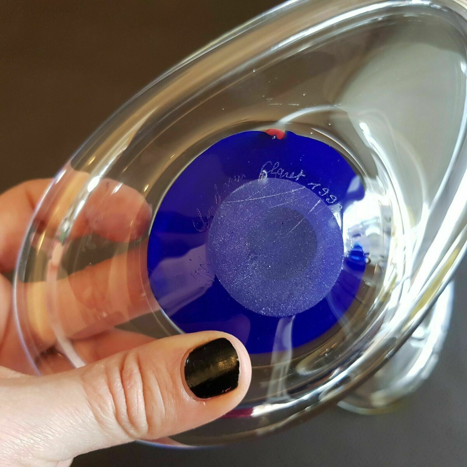 Pair of blown art glass cups by Eric Lindgren Claret