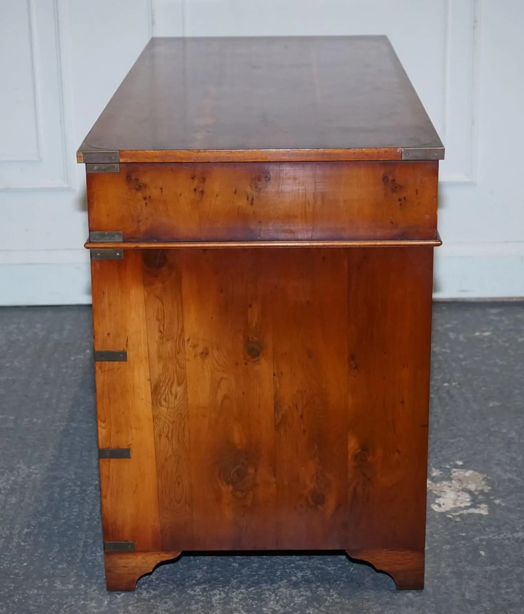 Vintage Military Campaign Twin Desk in Yew Wood
