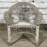 Vintage white rattan armchair
