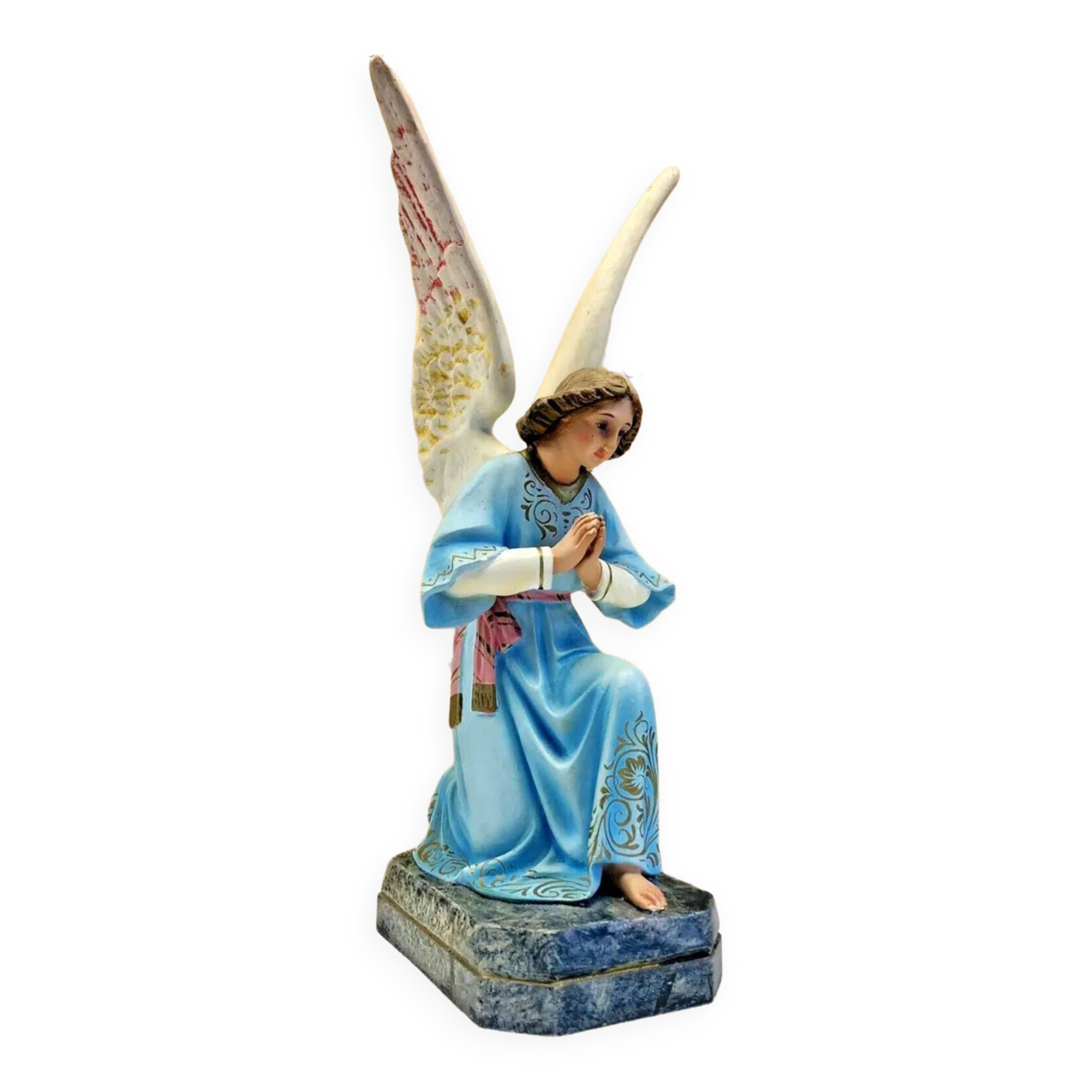 Large altar angel 42.5 cm plaster church statue sulphide eyes XIX