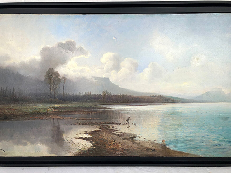 Jean Marie Reignier, huile sur toile. “Lac du Bourget. Pointe de Nivolet et  monts Granier”. XIXe | Selency