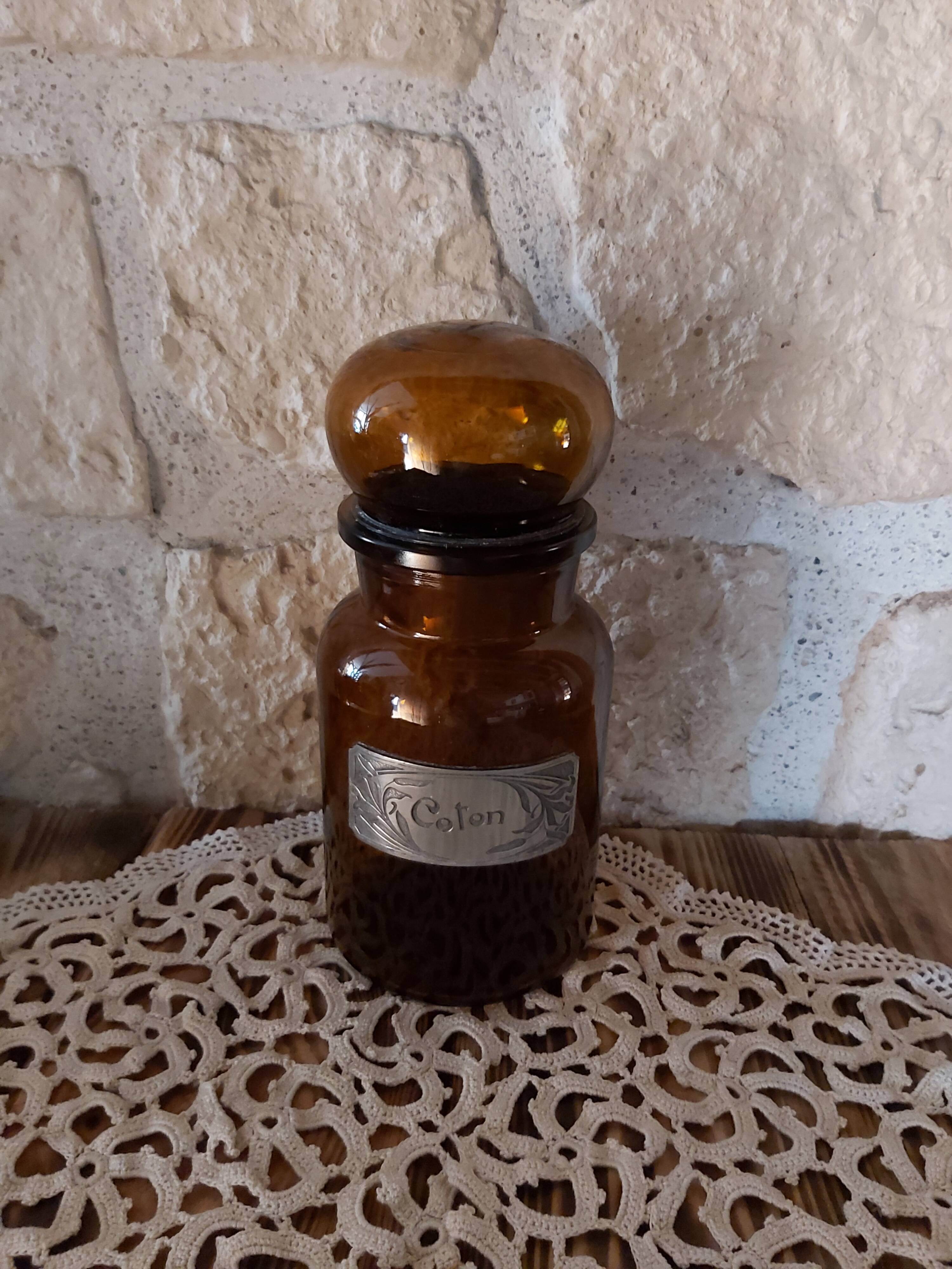 Pot à coton en verre ambré