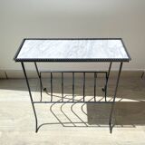 Table d'appoint range vinyles vintage métal marbre