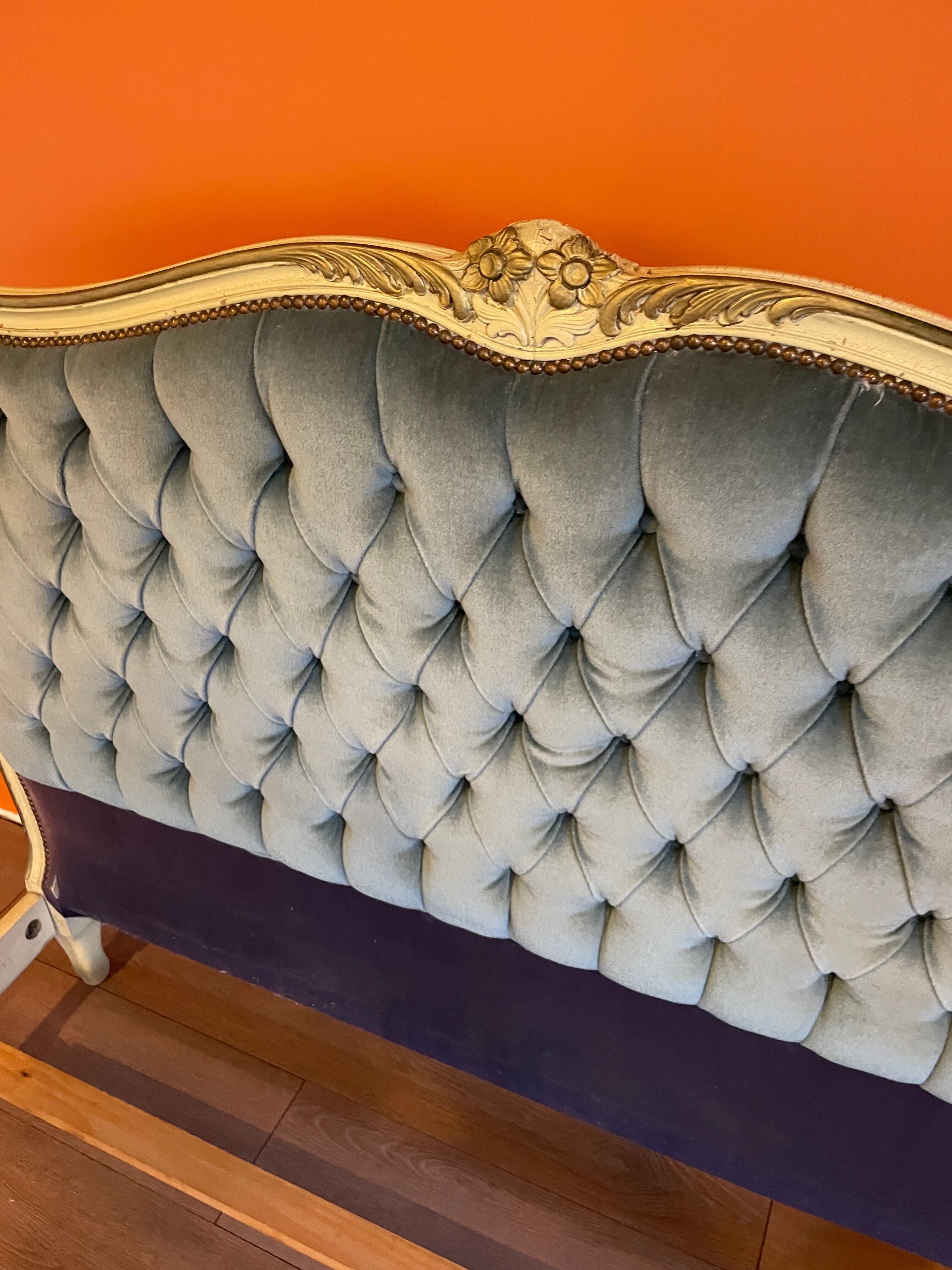 Upholstered bed Louis XVI blue style