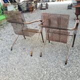Pair of perforated metal armchairs by René Malaval 1950