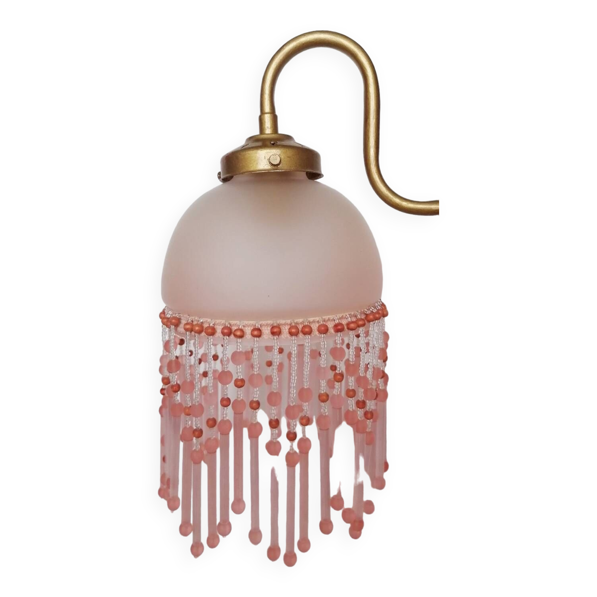 Pink glass wall lamp with garland of pearls