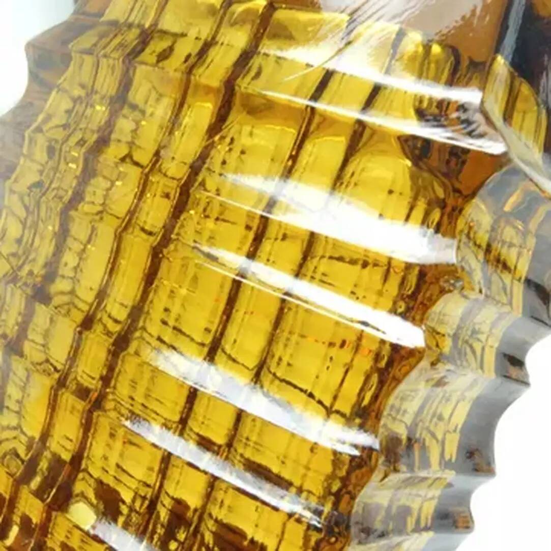 Optical vase, mid-century modern, yellow glass, designed by J. Drost, Ząbkowice, Poland, 1970s