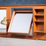 Vintage Free-Standing Teak Mirror with Lamp, 1960s