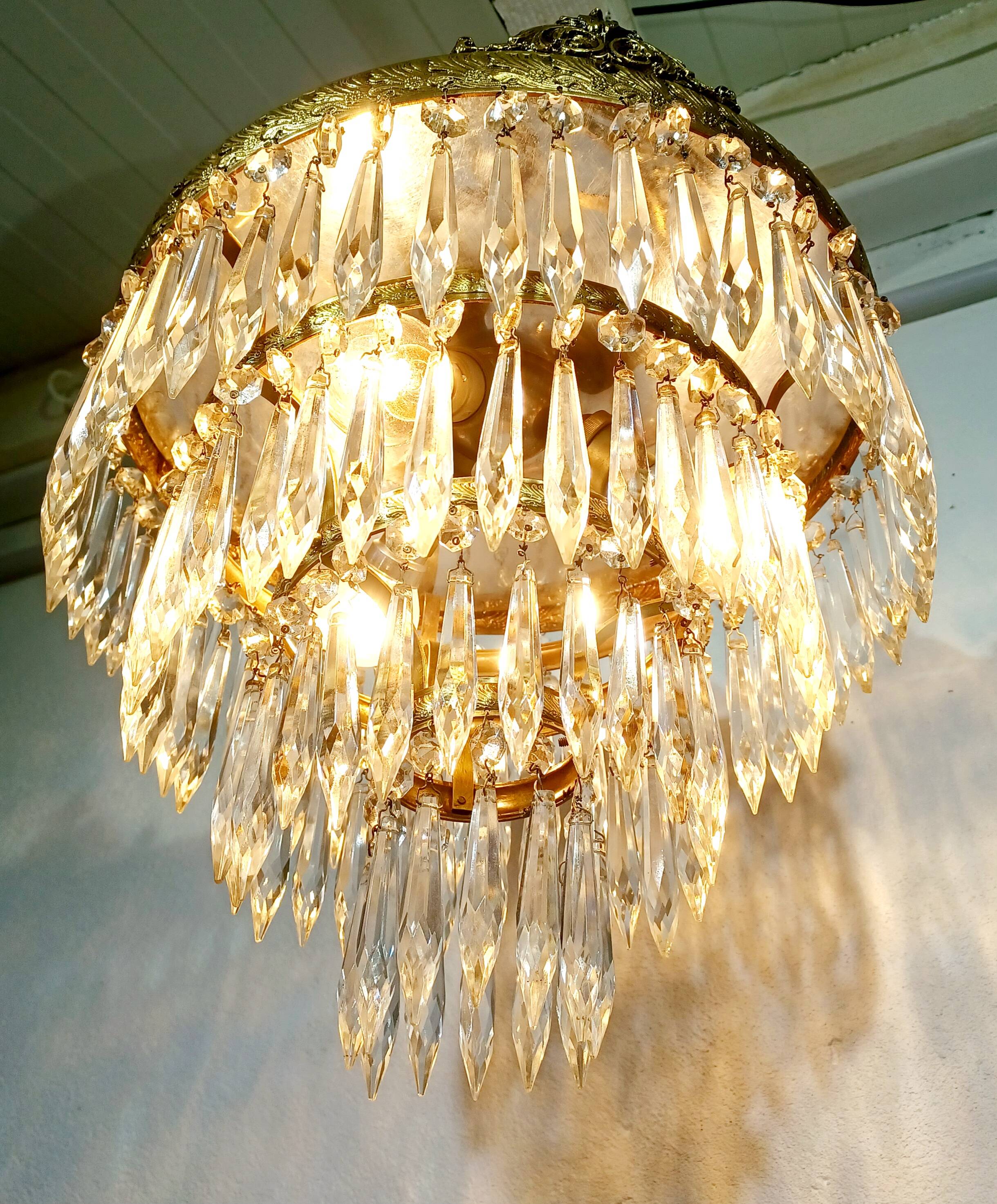 Plafonnier 3 lumières bronze cristal