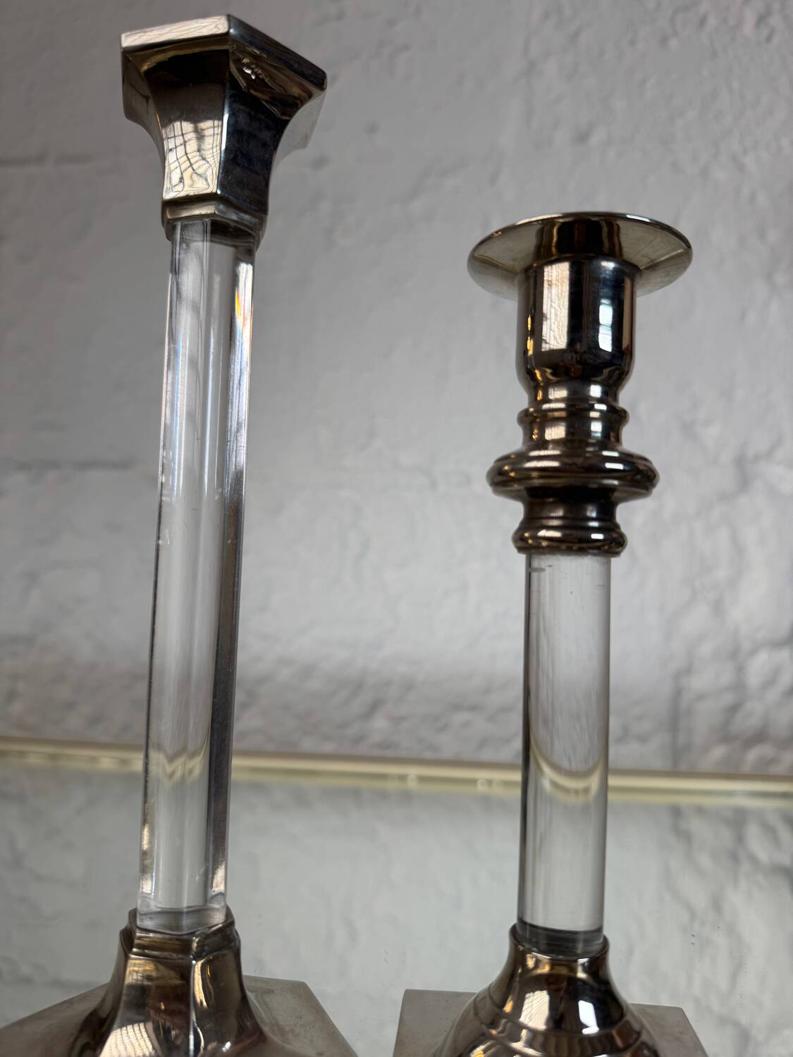 80s silver metal acrylic candle holders