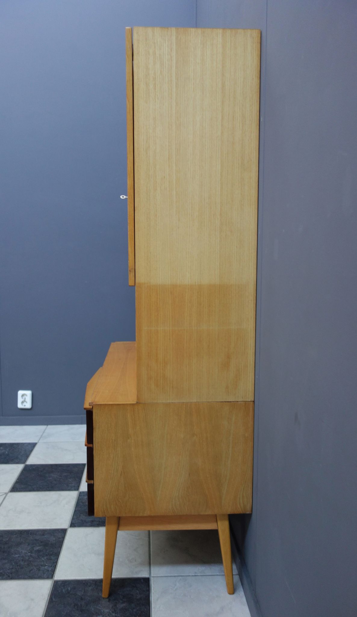 Highboard in two-tone wood with showcase part 1960s by Jitona Czech republic