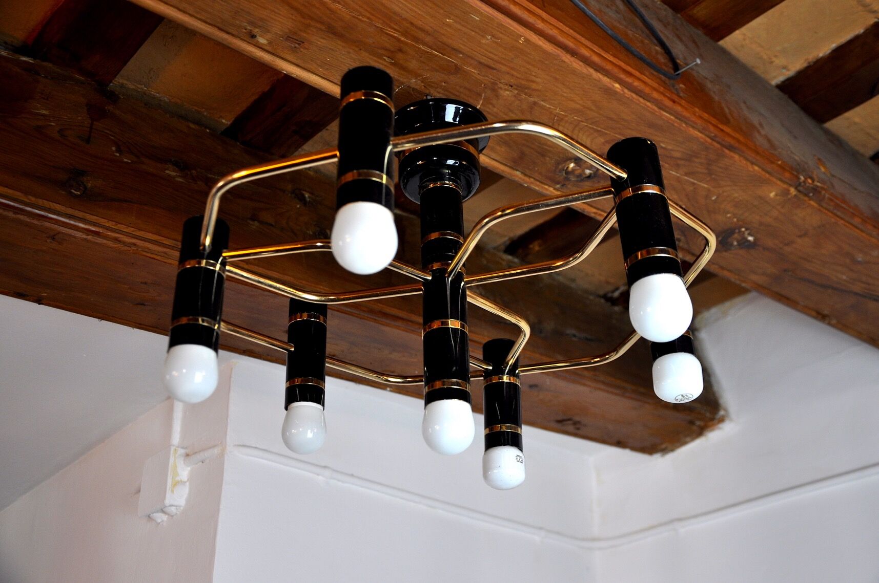 Plafonnier géométrique 7 feux,  Maison Sciolari, Italie, 1970