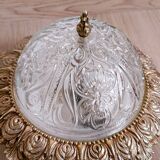 1960s molded glass ceiling light with brass crown