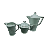 Cafetière, crémier et sucrier, Puls, céladon & argent