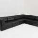 Vintage modular sectional sofa in black leather from the 1970