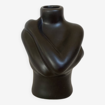 Vase soliflore buste glaçure noire