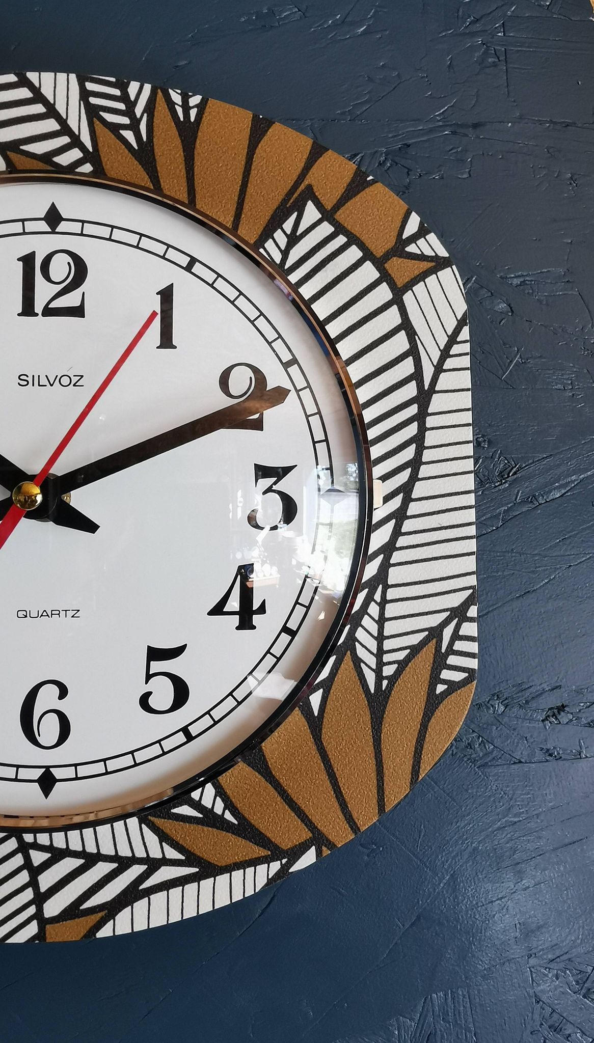 Vintage silent wall clock pendulum 60s "Silvoz black and white"