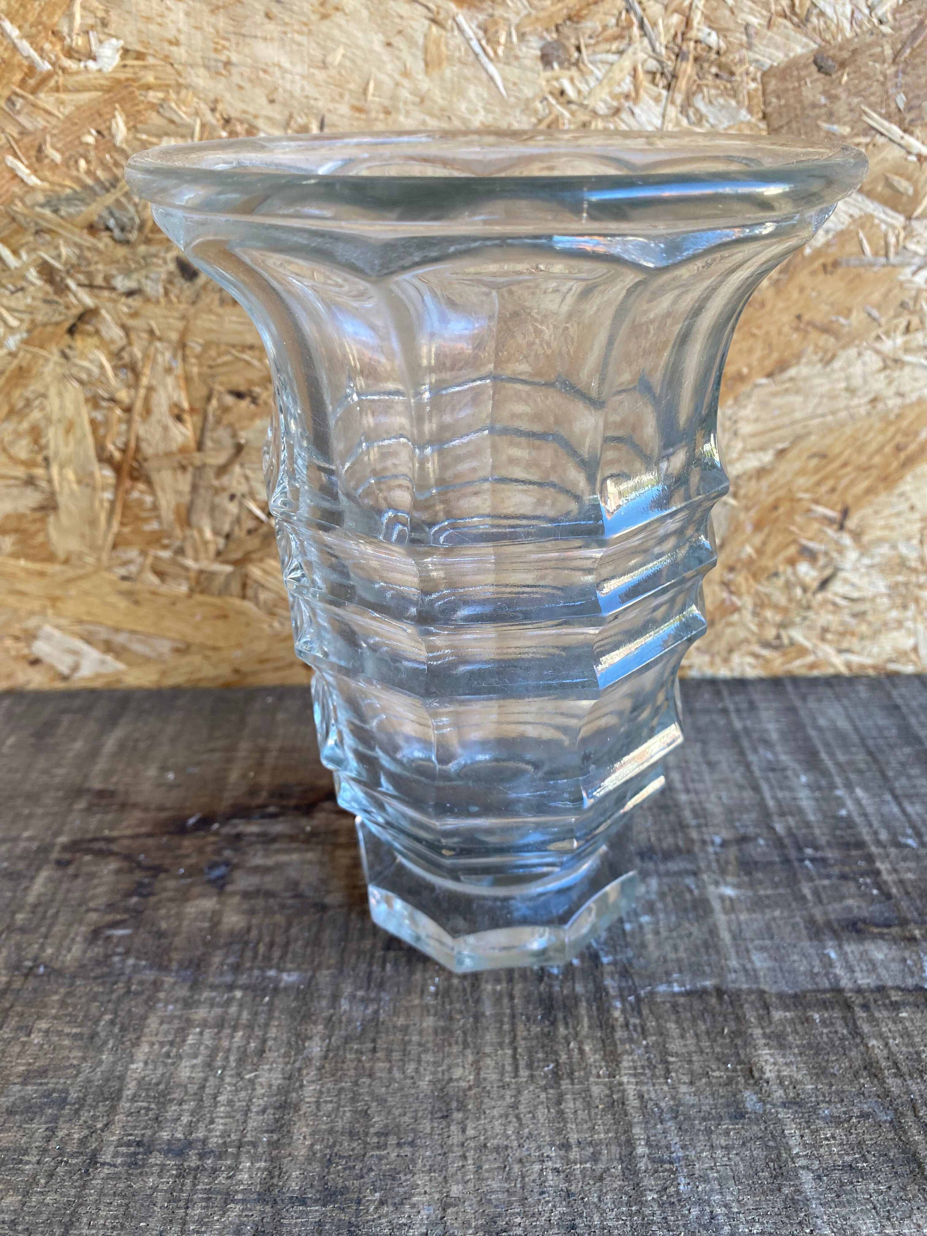 Vase Ancien Verre Moulé Années 70 Made In France Vintage #D973