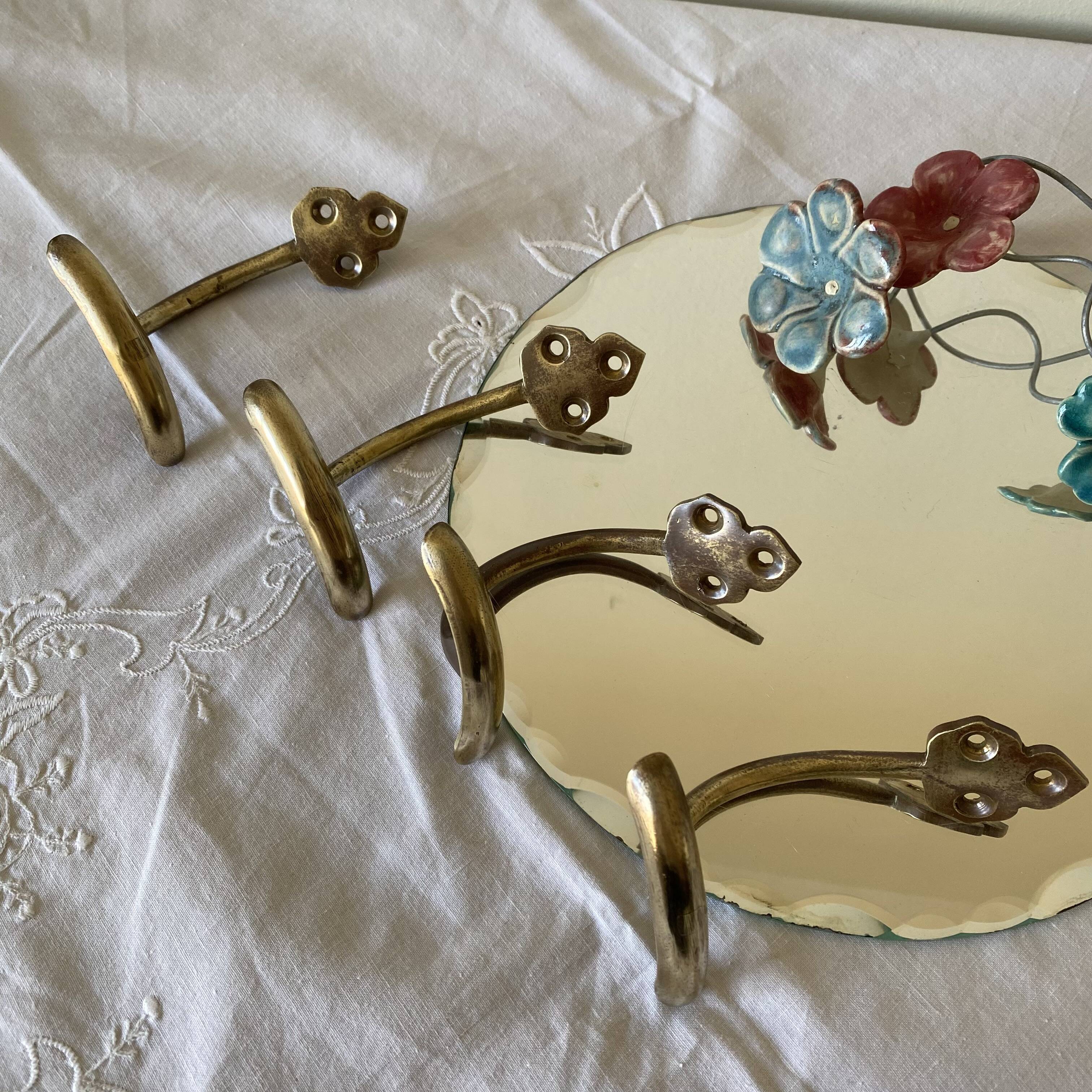 4 antique brass coat hooks towel holders